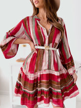 Load image into Gallery viewer, Buttoned Striped Long Sleeve Mini Dress