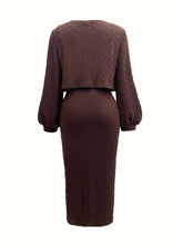 Load image into Gallery viewer, Open Front Long Sleeve Cardigan and Side Slit Cami Dress Set