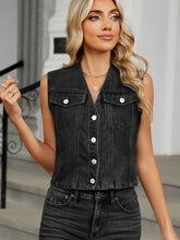 Load image into Gallery viewer, V-Neck Button Down Denim Vest