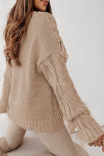 Load image into Gallery viewer, Cable Knit Fringe Round Neck Long Sleeve Sweater