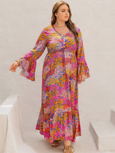 Load image into Gallery viewer, Plus Size Printed V-Neck Long Sleeve Maxi Dress