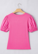 Load image into Gallery viewer, Pearl Detail Round Neck Puff Sleeve Blouse