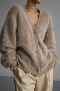 Fuzzy Button Down Long Sleeve Cardigan