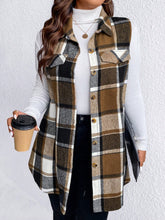 Load image into Gallery viewer, Honey Plus Size Pocketed Plaid Button Up Vest Coat