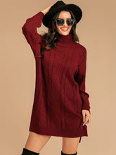 Load image into Gallery viewer, Perfee Slit Turtleneck Long Sleeve Mini Sweater Dress