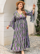 Load image into Gallery viewer, Plus Size Printed V-Neck Long Sleeve Maxi Dress