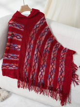 Load image into Gallery viewer, Fringe Contrast Hooded Poncho