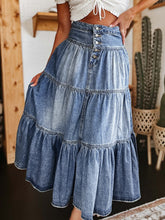 Load image into Gallery viewer, Tiered Button-Fly Denim Skirt