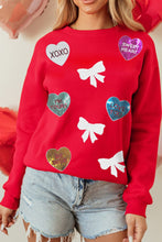 Load image into Gallery viewer, Valentine’s Day Sequin Bow Heart Round Neck Sweatshirt