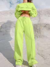 Load image into Gallery viewer, Round Neck Long Sleeve Top and Elastic Waist Pants Set