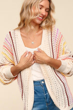 Load image into Gallery viewer, Haptics Full Size Striped Crochet Open Front Cardigan