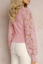 Load image into Gallery viewer, Lace Patchwork Round Neck Long Sleeve Blouse