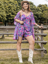 Load image into Gallery viewer, Plus Size Printed Cami, Open Front Cover Up and Shorts Set