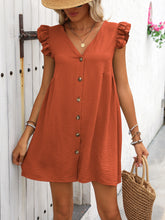 Load image into Gallery viewer, Button Up V-Neck Cap Sleeve Mini Dress