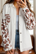 Load image into Gallery viewer, Raw Hem Animal Print Long Sleeve Denim Jacket