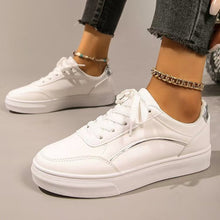 Load image into Gallery viewer, PU Leather Round Toe Flat Sneakers