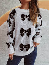 Load image into Gallery viewer, Bow Round Neck Dropped Shoulder Sweater