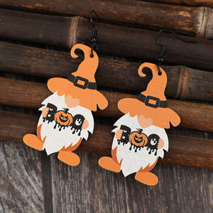 Wooden Gnome Pumpkin Dangle Earrings