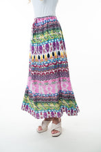 Load image into Gallery viewer, Printed Elastic Waist Band Long Skirt with Tassels in Pink Combo