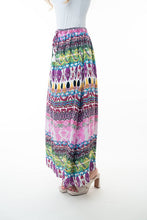 Load image into Gallery viewer, Printed Elastic Waist Band Long Skirt with Tassels in Pink Combo