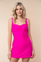 Load image into Gallery viewer, Ruched Swim Dress with Removable Bra Pads in Neon Magenta