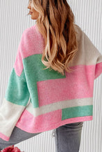 Load image into Gallery viewer, Color Block Round Neck Drop Shoulder Sweater