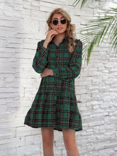 Load image into Gallery viewer, Ruffle Hem Plaid Button Down Long Sleeve Dress