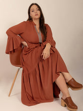 Load image into Gallery viewer, Plus Size Ruffled Notched Long Sleeve Midi Dress