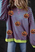 Load image into Gallery viewer, Pumpkin Striped Round Neck Long Sleeve Sweatshirt