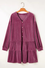 Load image into Gallery viewer, Plus Size Textured Velvet Decorative Button Long Sleeve Dress