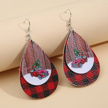 Load image into Gallery viewer, PU Leather Plaid Teardrop Earrings