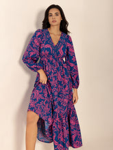 Load image into Gallery viewer, Printed V-Neck Long Sleeve Midi Dress