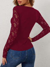 Load image into Gallery viewer, Lace Wavy Hem V-Neck Long Sleeve Top