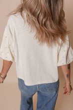 Load image into Gallery viewer, Pearl Detail Round Neck Half Sleeve Blouse