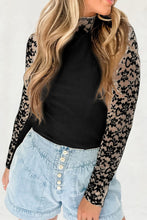 Load image into Gallery viewer, Mock Neck Long Sleeve Lace Patchwork T-Shirt