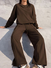 Load image into Gallery viewer, Round Neck Long Sleeve Top and Elastic Waist Pants Set