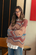 Load image into Gallery viewer, Annie Wear Multi Color Zig-Zag Round Neck Sweater