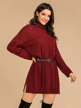 Load image into Gallery viewer, Perfee Slit Turtleneck Long Sleeve Mini Sweater Dress