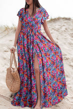 Load image into Gallery viewer, Slit Printed Cap Sleeve Maxi Dress