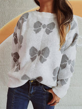 Load image into Gallery viewer, Bow Round Neck Dropped Shoulder Sweater