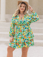 Load image into Gallery viewer, Plus Size Printed Surplice Long Sleeve Mini Dress