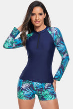 Load image into Gallery viewer, Printed Quarter Zip Long Sleeve Two-Piece Swim Set