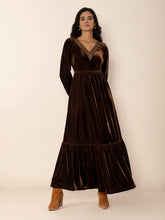 Load image into Gallery viewer, Lace Detail V-Neck Long Sleeve Maxi Dress