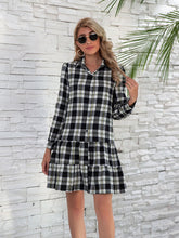 Load image into Gallery viewer, Ruffle Hem Plaid Button Down Long Sleeve Dress