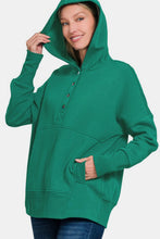 Load image into Gallery viewer, Zenana Half Snap Long Sleeve Hoodie with Kangaroo Pocket