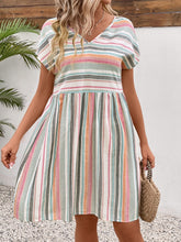 Load image into Gallery viewer, Striped V-Neck Short Sleeve Dress