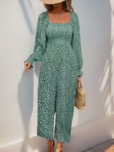 Load image into Gallery viewer, Perfee Smocked Printed Long Sleeve Wide Leg Jumpsuit