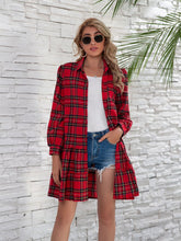 Load image into Gallery viewer, Ruffle Hem Plaid Button Down Long Sleeve Dress