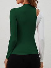 Load image into Gallery viewer, Cutout Contrast Mock Neck Long Sleeve T-Shirt