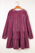 Load image into Gallery viewer, Plus Size Textured Velvet Decorative Button Long Sleeve Dress